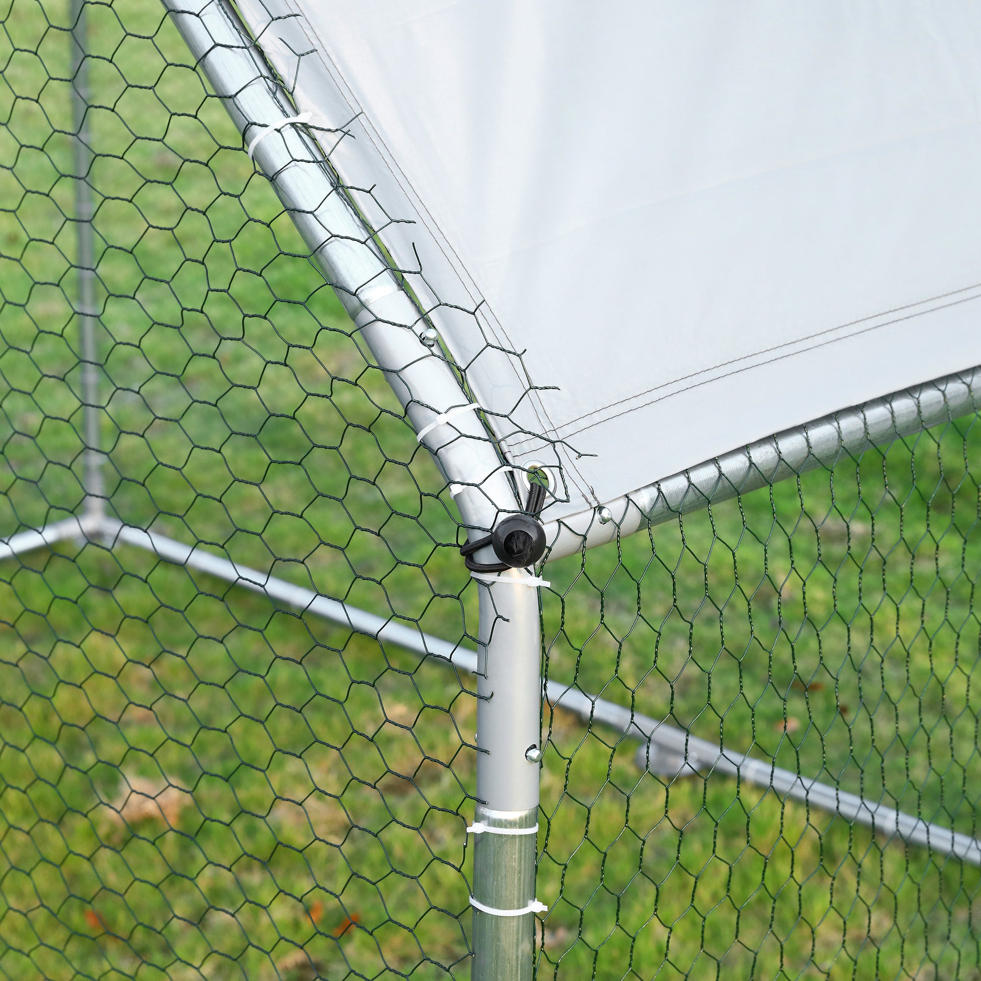 Pawhut Large Chicken Coop Metal Chicken Run With Waterproof And Anti Uv Cover, Flat Shaped Walk In Fence Cage Hen House For Outdoor And Yard Farm Use, 1.26" Tube Diameter, 9' X 6' X 6.5' Silver Steel