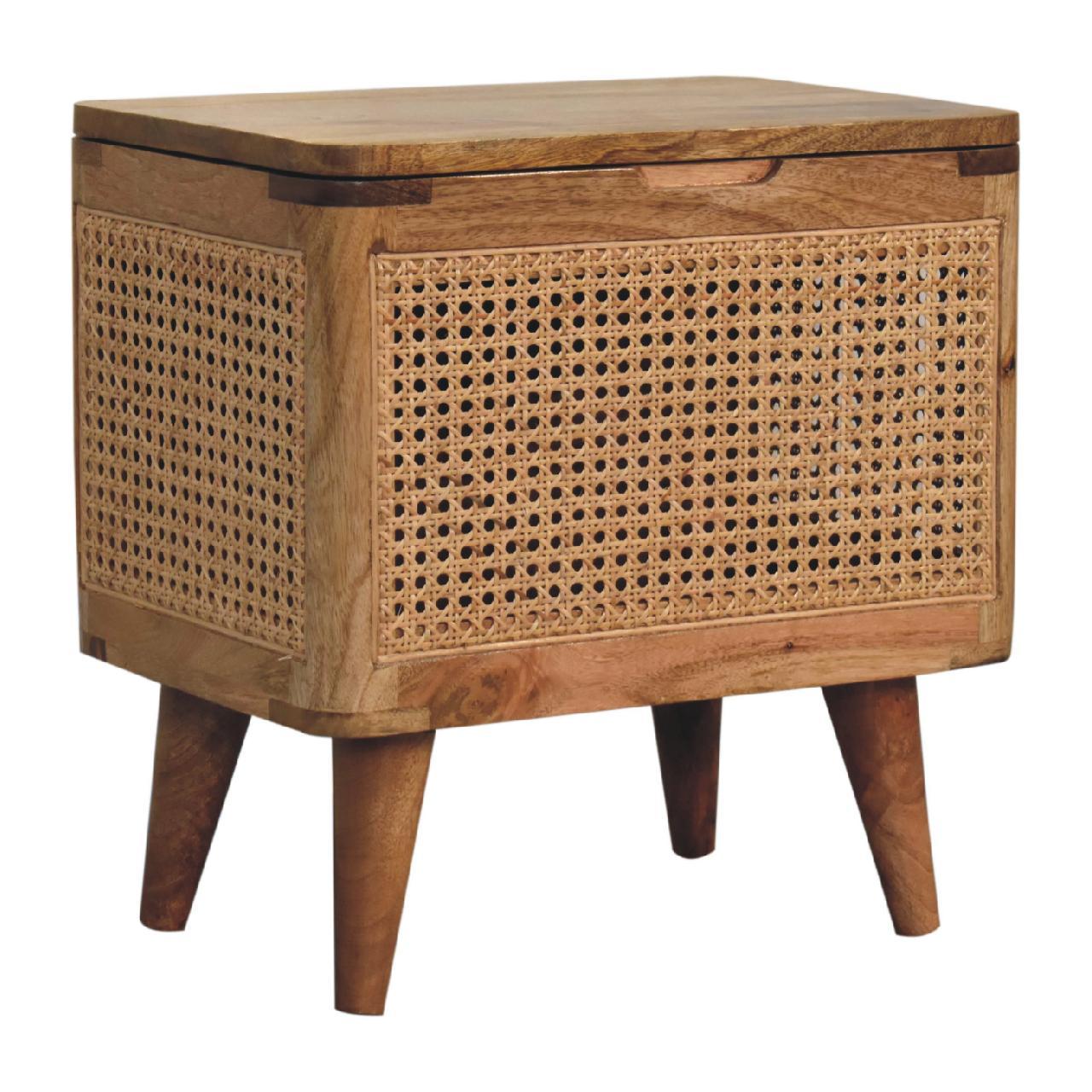 Larissa Lid Up Storage Stool Oak Wood Rattan