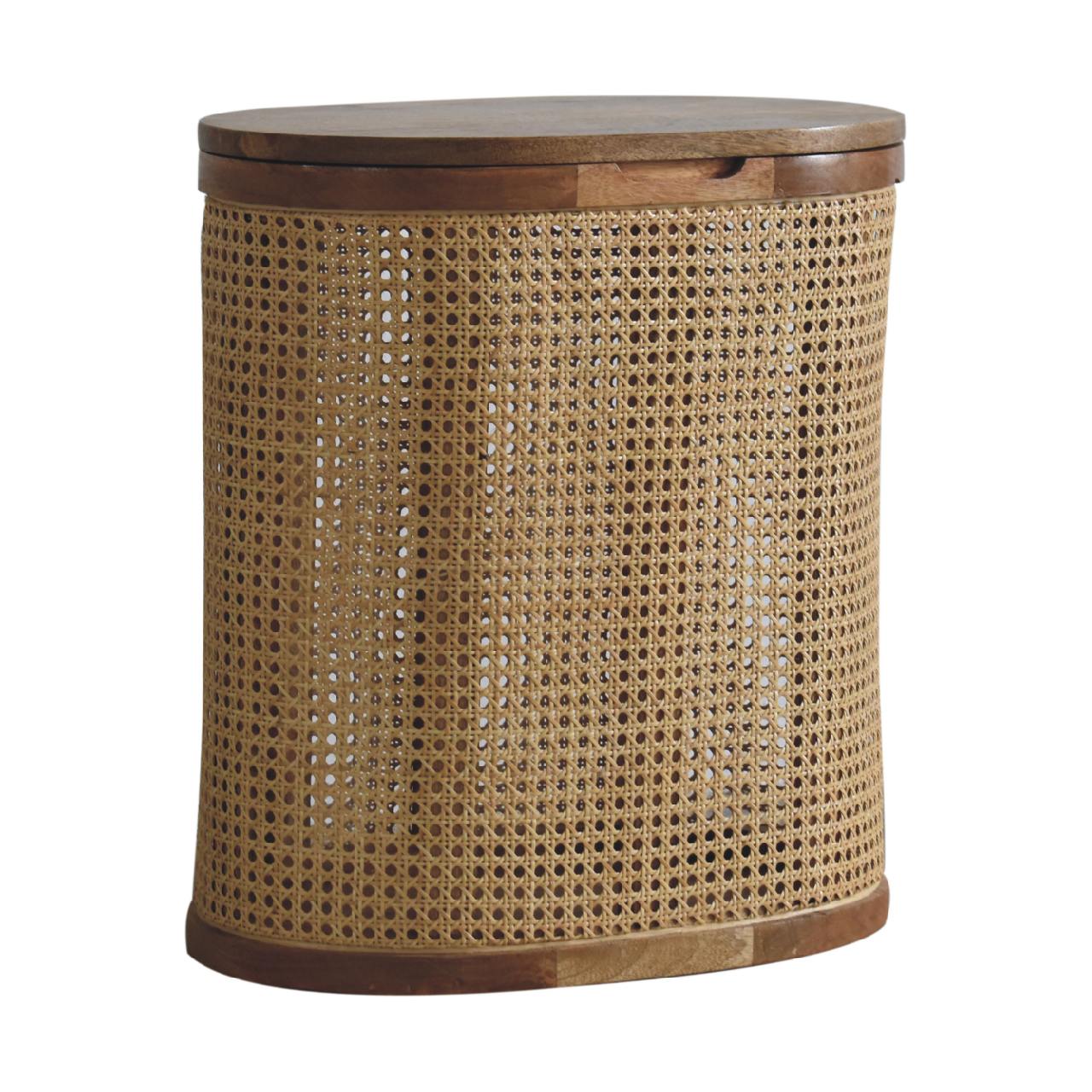 Larissa Lid Up Storage Stool Oak Wood Rattan