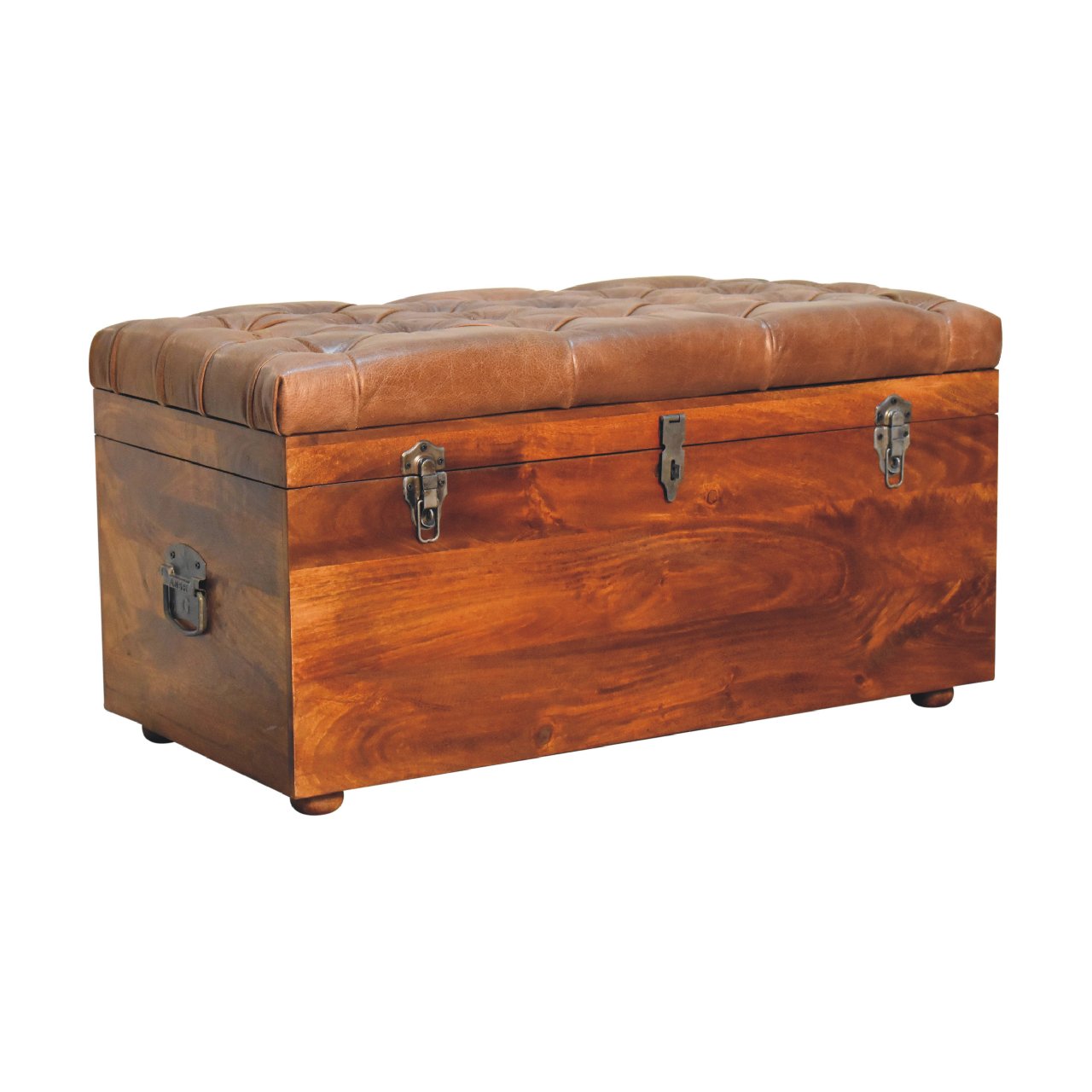 Buffalo Hide Chestnut Storage Trunk Chestnut Leather Solid Wood