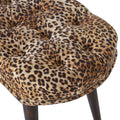 Leopard Print Deep Button Bench Walnut Foam Wood Fabric