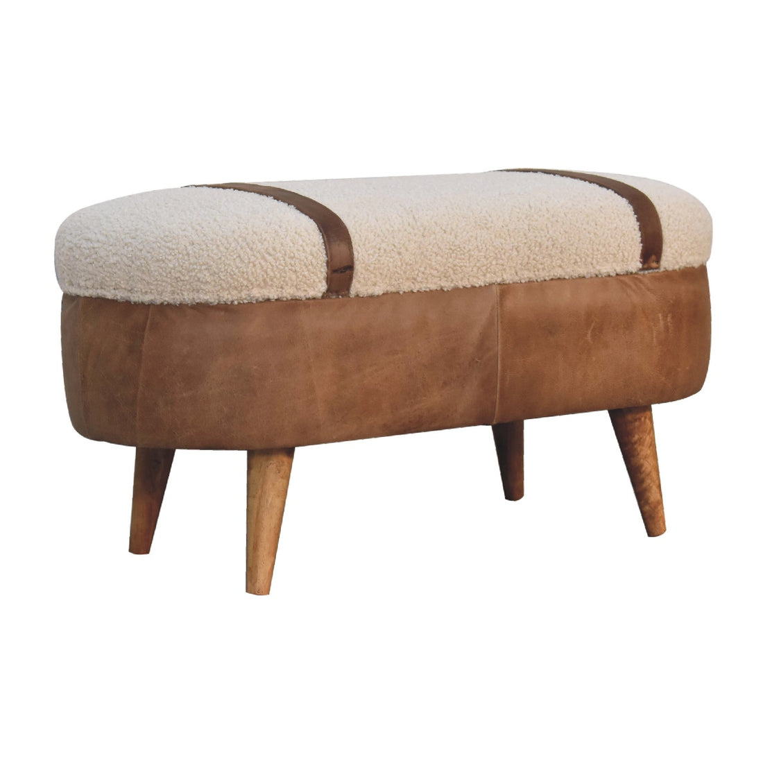 Tan Buffalo Boucle Nordic Bench Tan Leather Wood Fabric