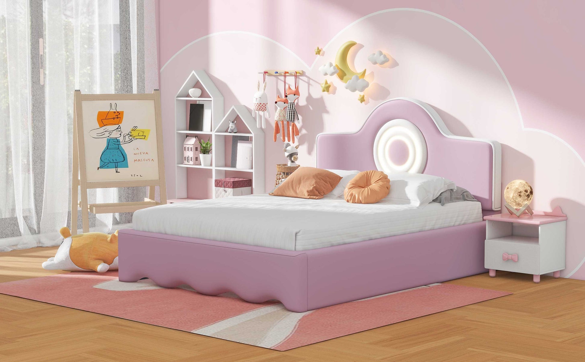 Full Size Upholstered Platform Bed With Led Headboard, Pink Box Spring Not Required Full Pink Wood Bedroom Upholstered