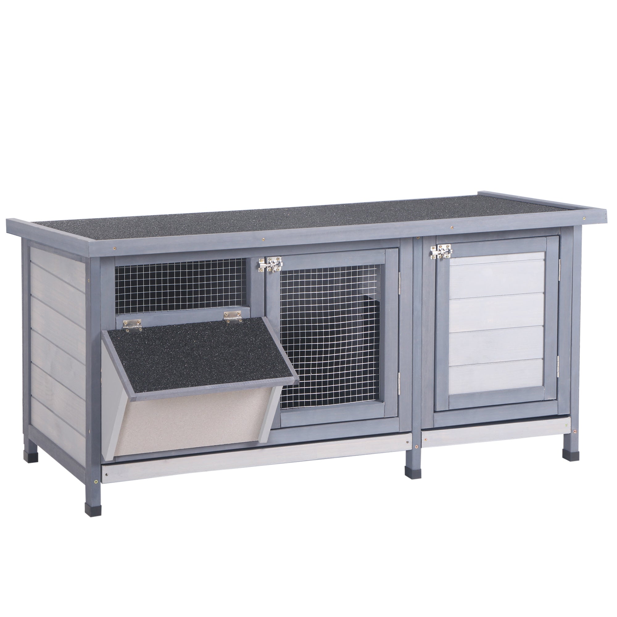 Pawhut Wooden Rabbit Hutch Bunny Hutch Cage Guinea Pig With Waterproof Roof, No Leak Tray And Feeding Trough, Indoor Outdoor, Gray Gray Wood