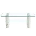 Modern Minimalist Double Layered Transparent Tempered Glass Coffee Table And Coffee Table, Paired With White Mdf Decorative Columns. Computer Desk. Game Table. Ct X02 Transparent Glass