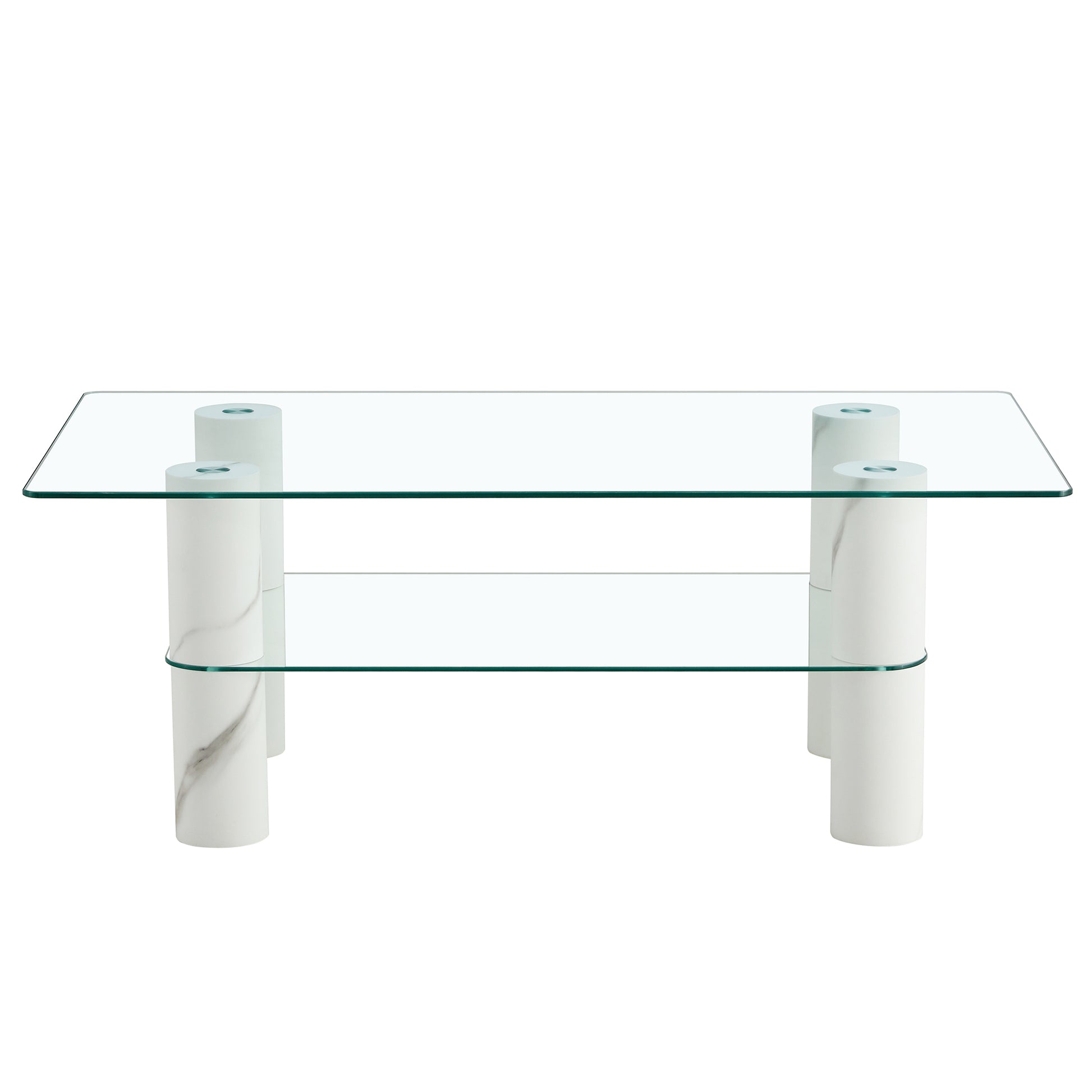 Modern Minimalist Double Layered Transparent Tempered Glass Coffee Table And Coffee Table, Paired With White Mdf Decorative Columns. Computer Desk. Game Table. Ct X02 Transparent Glass