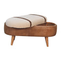 Tan Buffalo Boucle Nordic Bench Tan Leather Wood Fabric