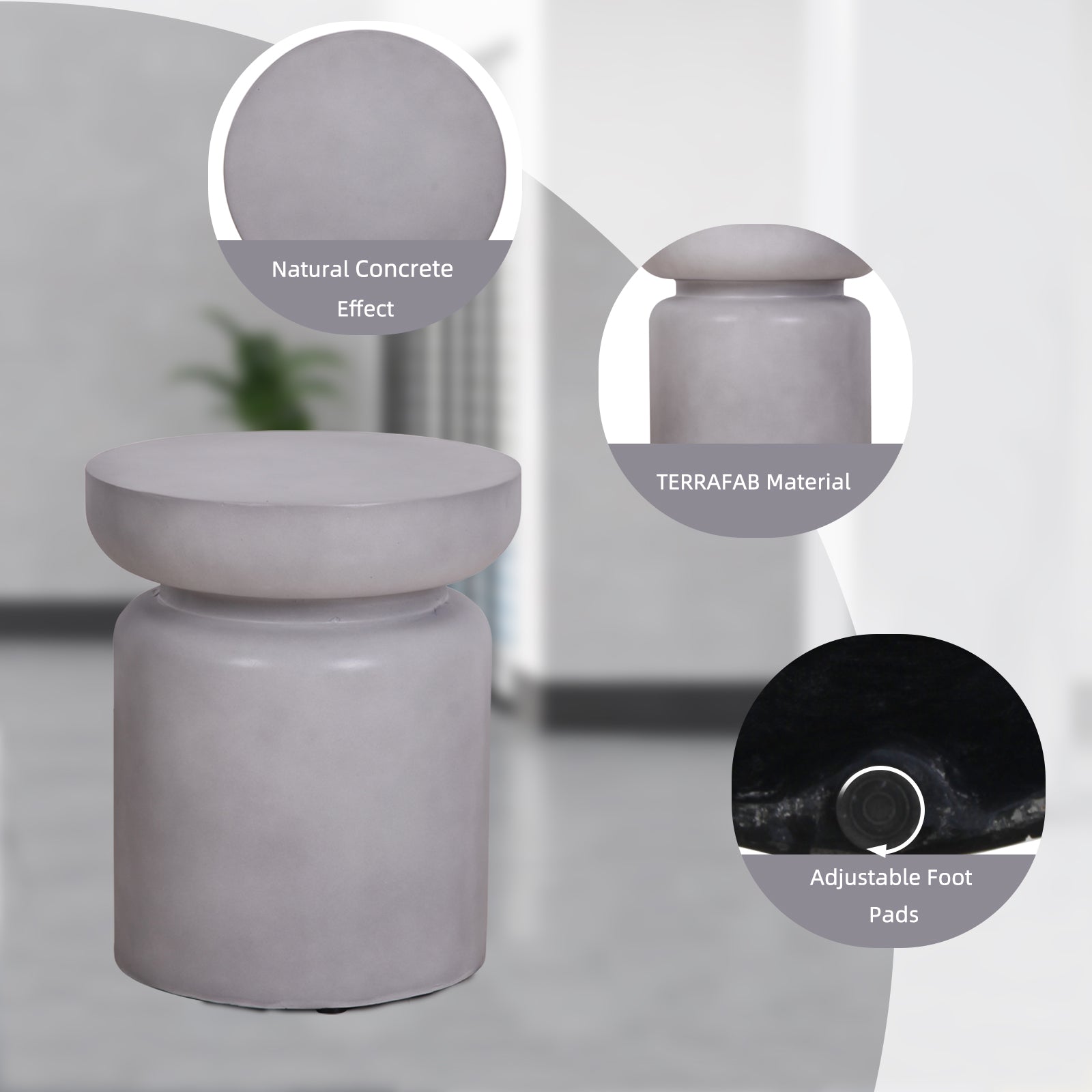 Faux Concrete Texture 17 Inch Height Accent Table For Indoor And Outdoor Gray Garden & Outdoor European Magnesium Oxide