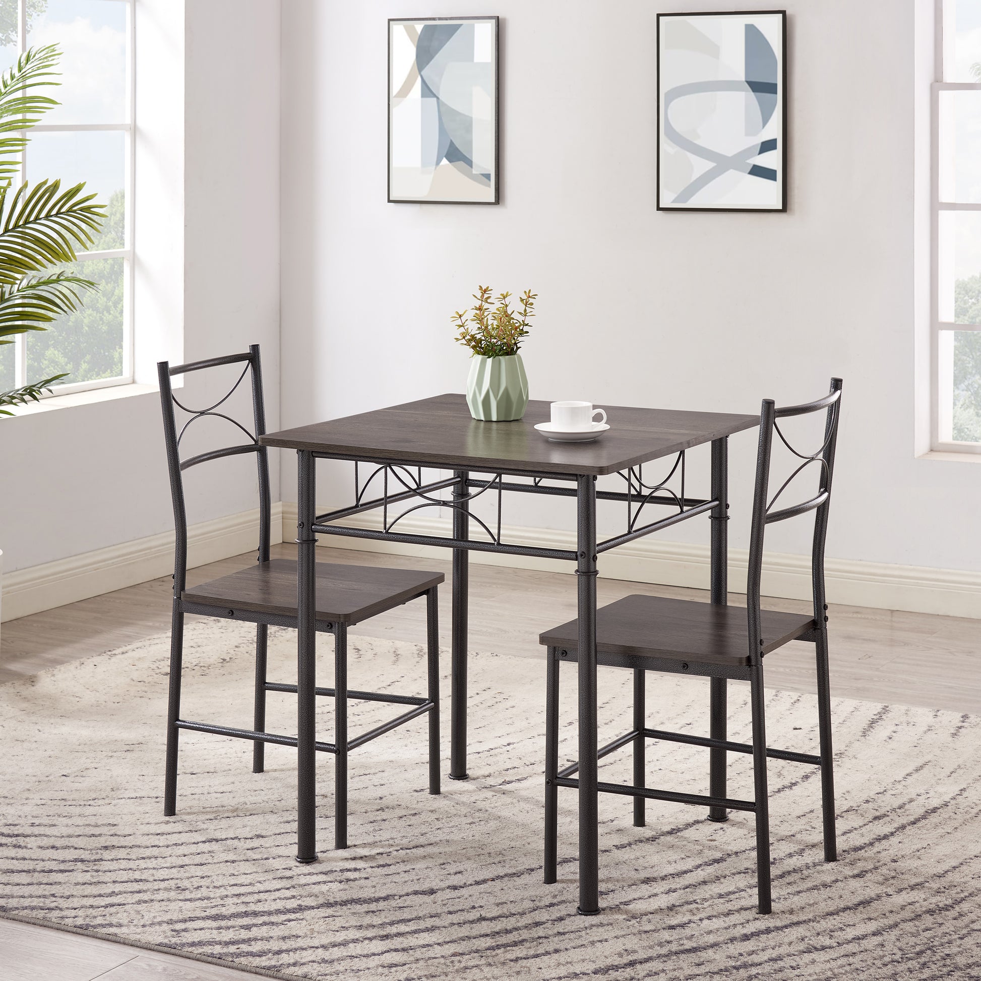 3 Piece Kitchen Dining Room Table Set Grey Chair Grey Gray Dining Room American Design,American Traditional,Antique Metal & Wood Metal & Wood