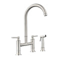 Double Handle Bridge Kitchen Faucet With Side Spray Brushed Nickel Stainless Steel