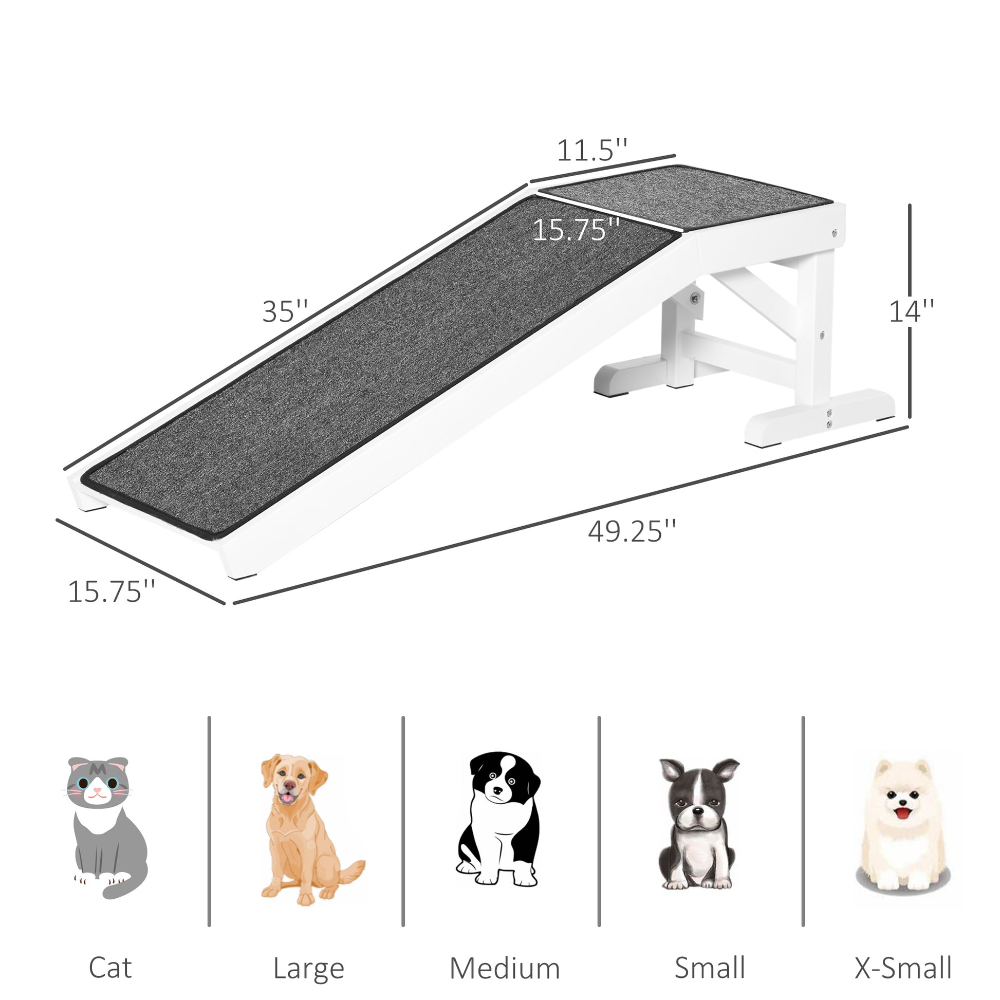 Pawhut Dog Ramp For Bed, Pet Ramp For Dogs With Non Slip Carpet And Top Platform, 49" X 16" X 14", White White Wood