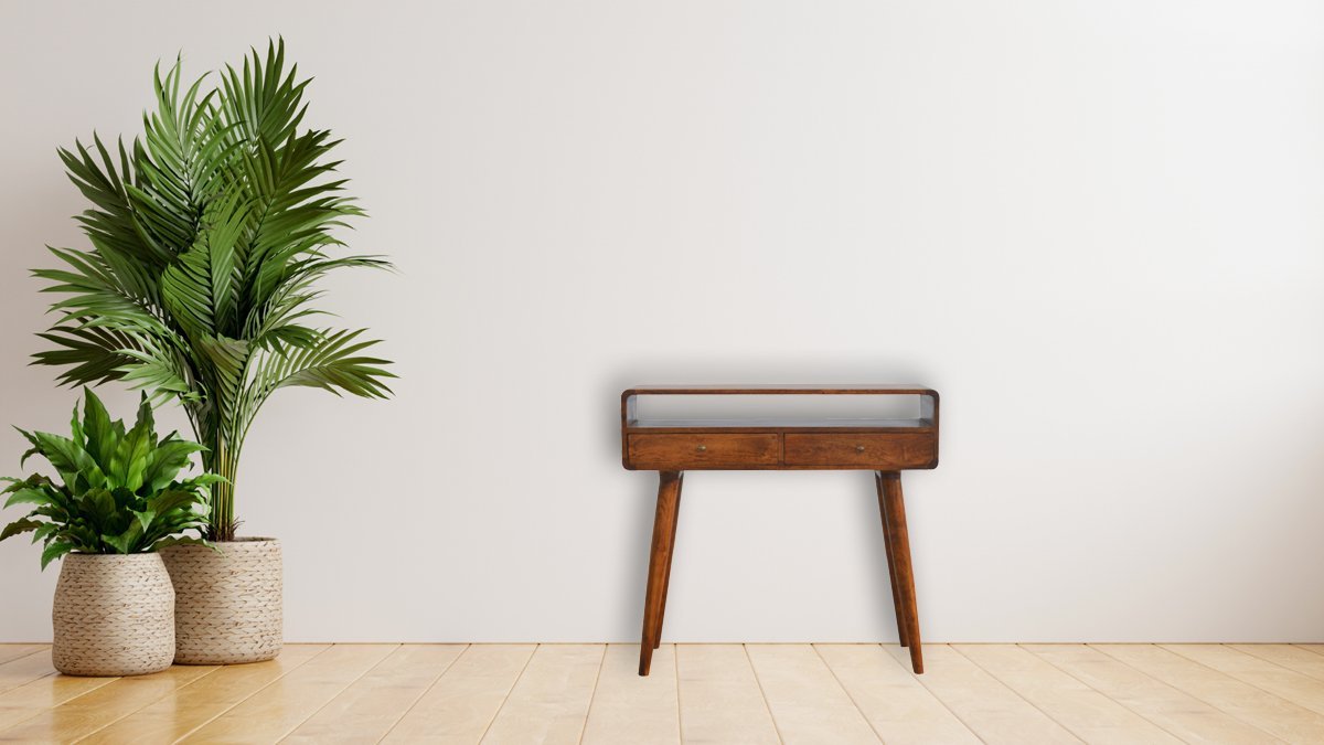 Curved Chestnut Console Table Chestnut Solid Wood