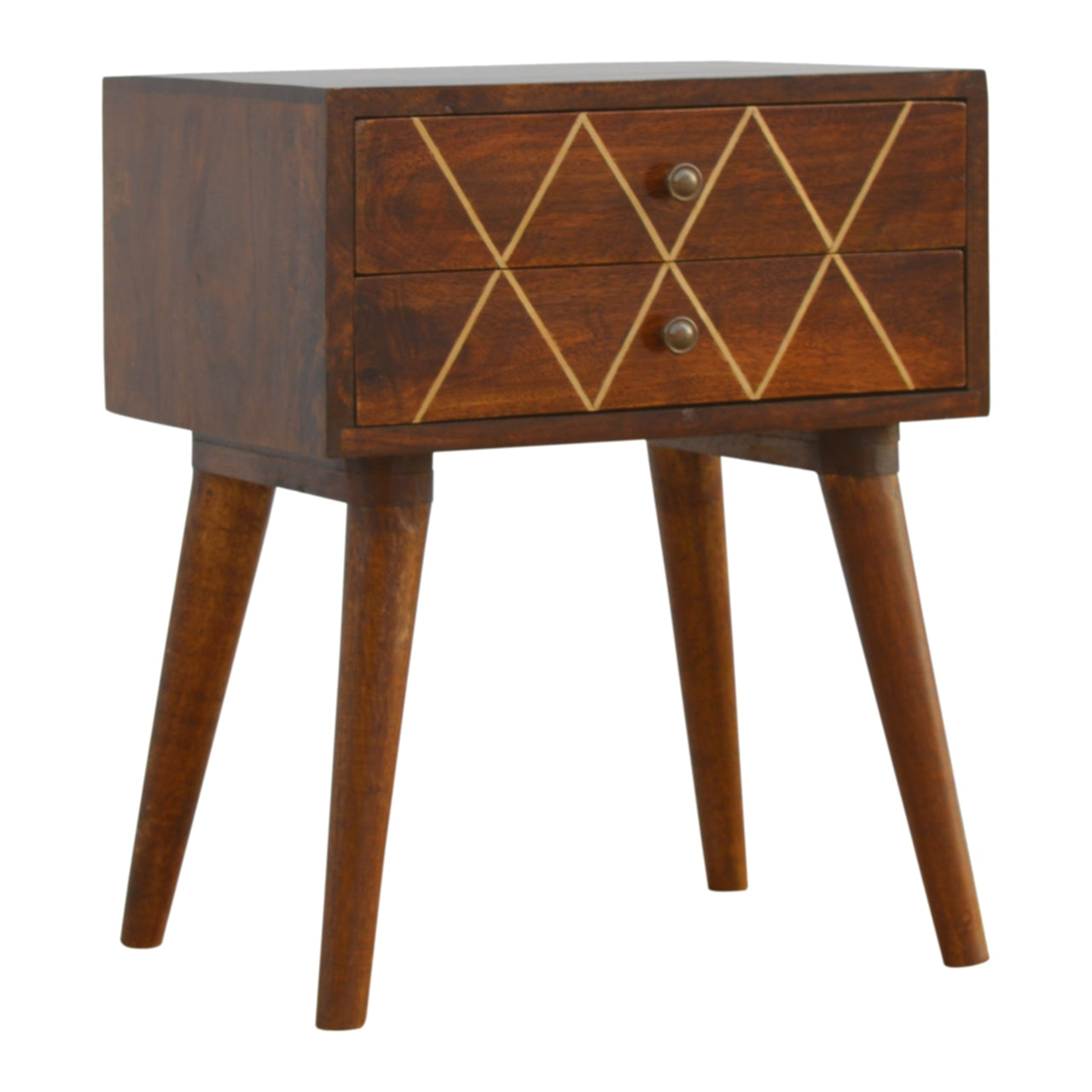 Geo Brass Inlay Bedside Chestnut Wood Metal