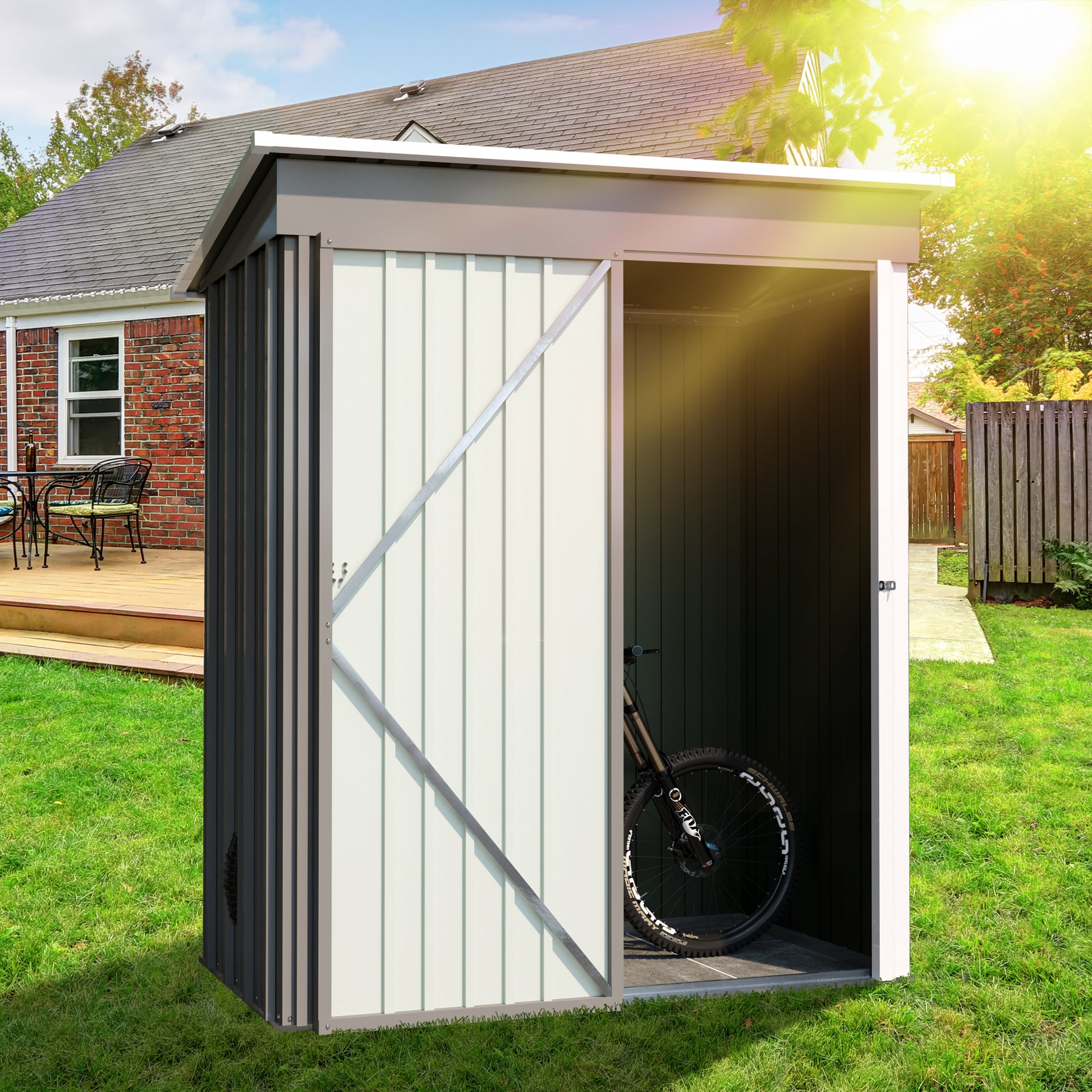 Patio, Lawn & Garden,5*3Ft Outdoor Storage Shed ,Tool Shed With Sloping Roof And Lockable Door,Metal Shed For Backyard Garden Patio Lawn, Grey Grey Year Round Use Metal