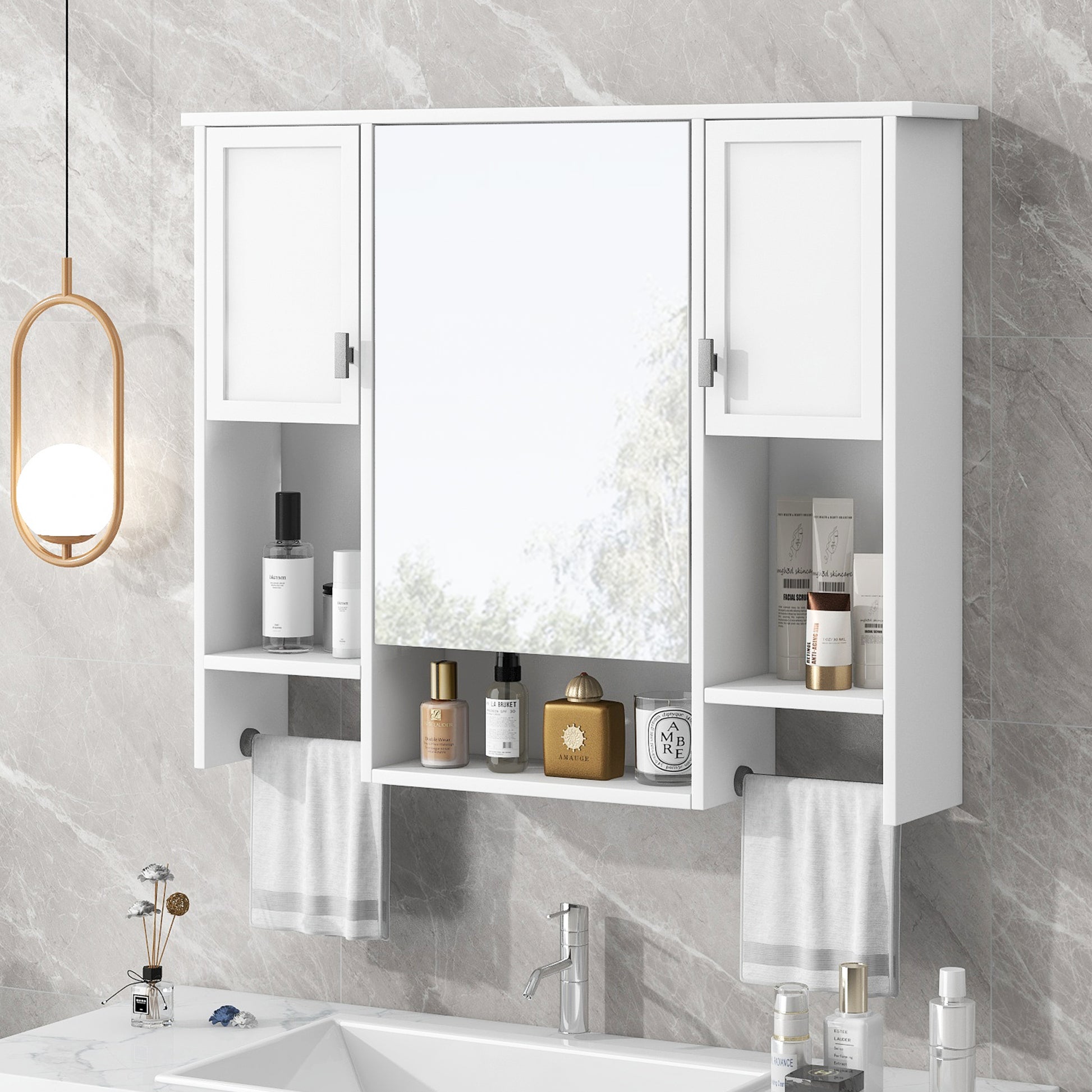 35'' x 28'' Modern Wall Mounted Bathroom Storage white-2-5+-mirror included-bathroom-wall