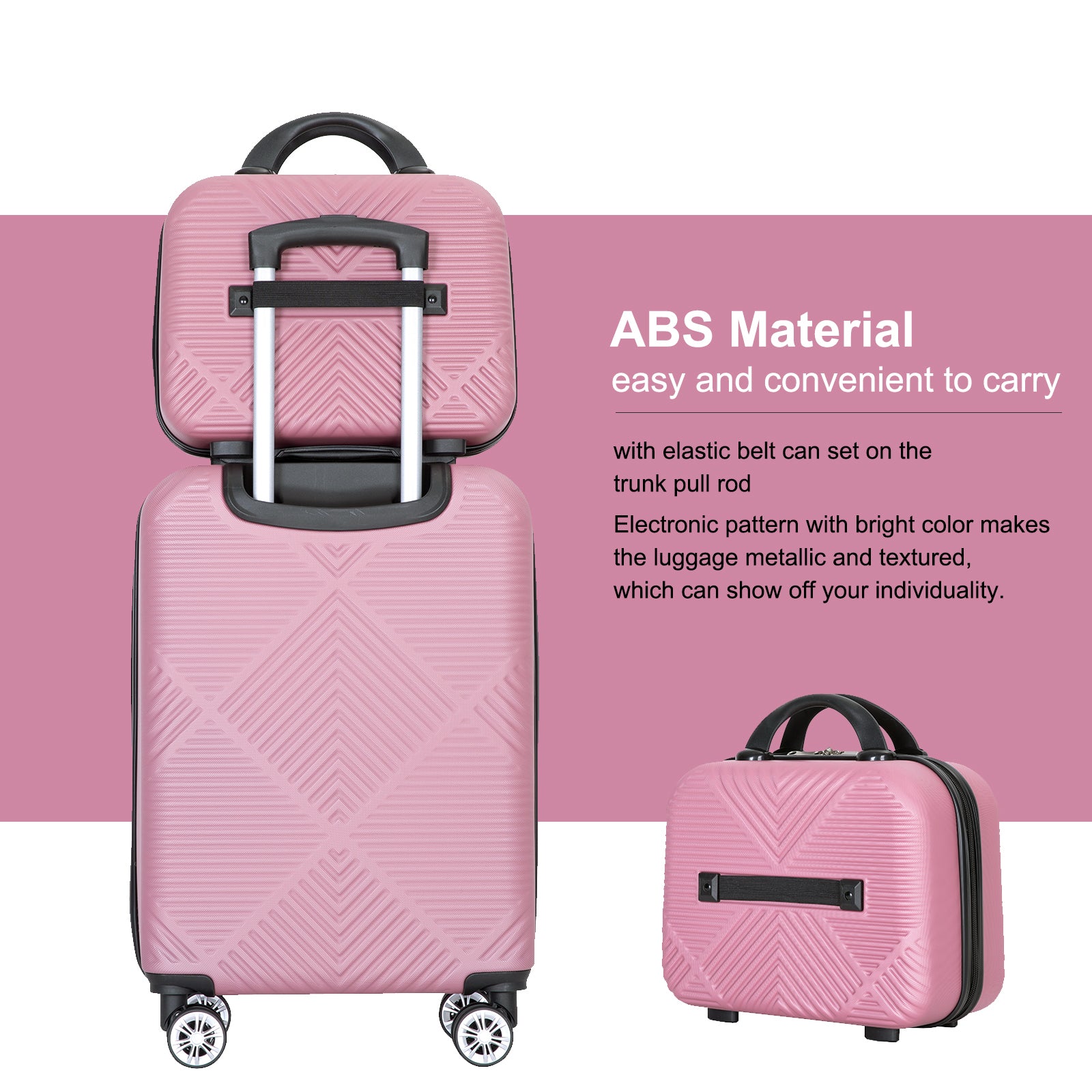 2Piece Luggage Sets ABS Lightweight Suitcase , Spinner pink-abs