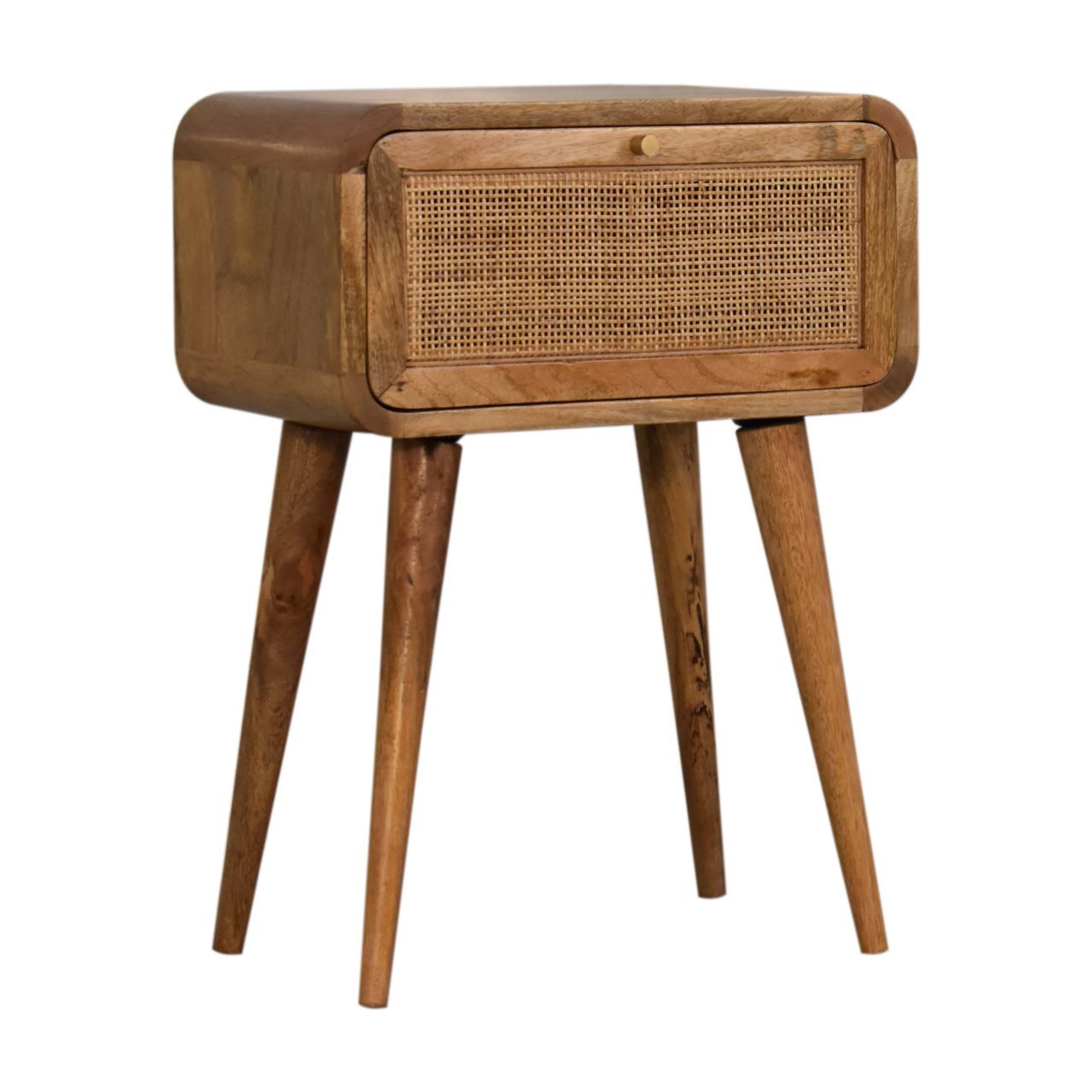 Mini Woven Bedside Oak Wood Rattan