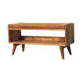 Oak Ish Bench With Tan Leather Seatpad Oak Leather Solid Wood