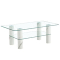 Modern Minimalist Double Layered Transparent Tempered Glass Coffee Table And Coffee Table, Paired With White Mdf Decorative Columns. Computer Desk. Game Table. Ct X02 Transparent Glass