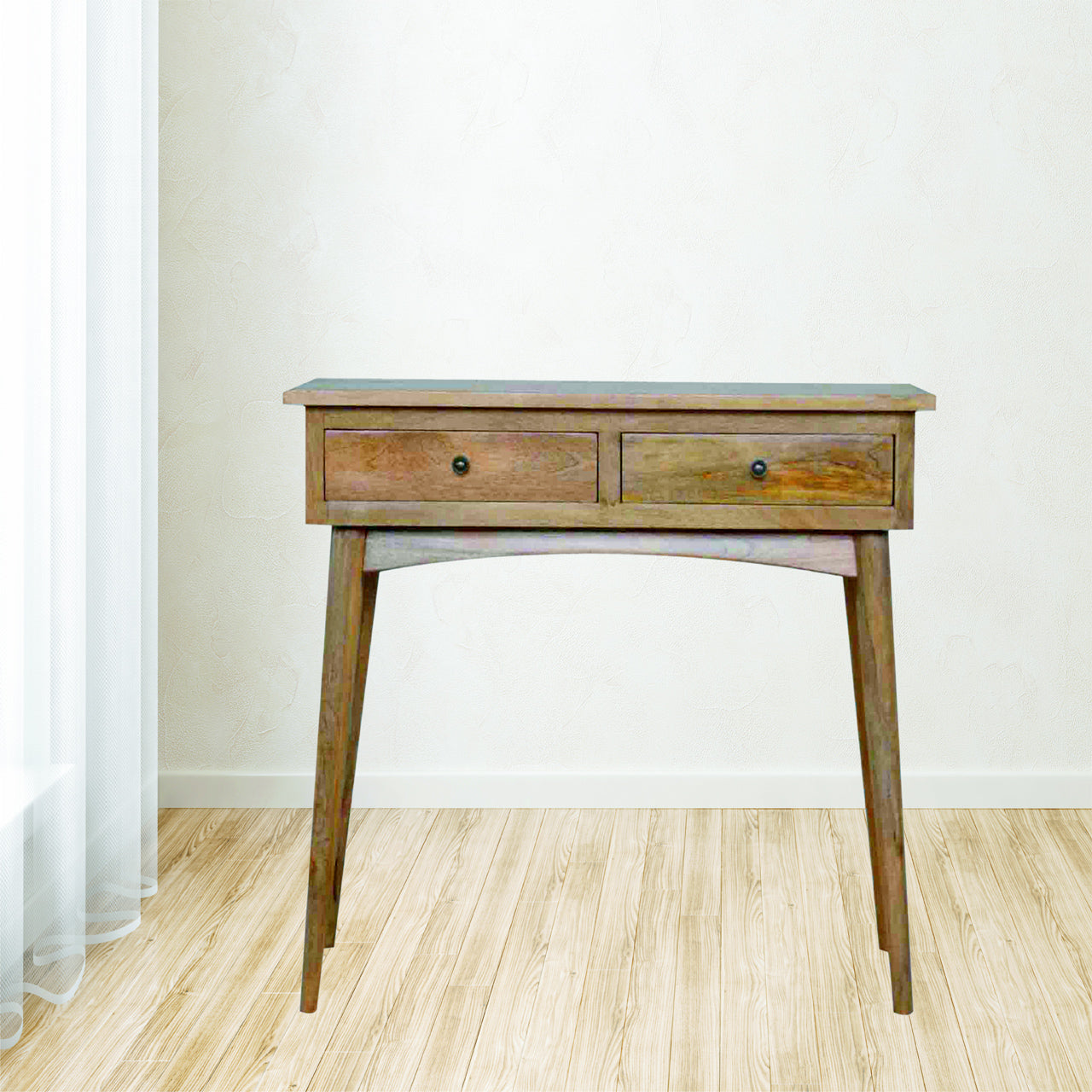 Hallway 2 Drawer Console Table Oak Solid Wood