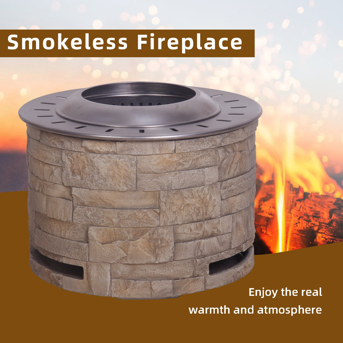 Stackstone Look Smokeless Firepit With Wood Pellet Twig Wood As The Fuel Yellow Garden & Outdoor American Design Magnesium Oxide