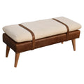 Boucle Buffalo Hide Leather Bench Chestnut Leather Wood