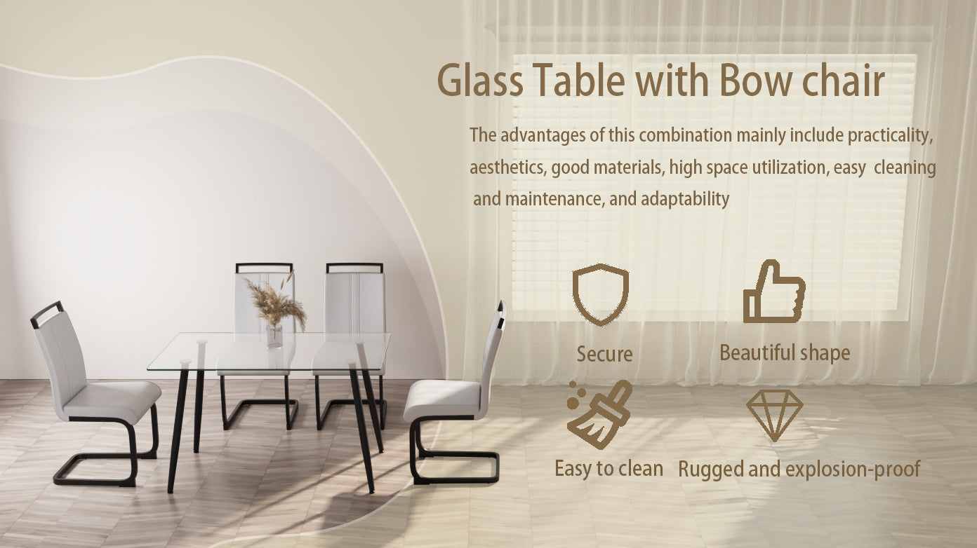 51 Inch Glass Dining Table Set For 4, Dining
