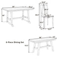 6 Piece Wood Dining Table Set Kitchen Table Set With Long Bench And 4 Dining Chairs, Farmhouse Style, Walnut Gray Gray Wood Dining Room Bench Seating Rubberwood Rectangular Dining Table With Chair And Bench Wood Wood Gray Solid Back Seats 6 60 Inches