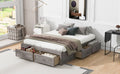 Queen Size Platform Bed With 6 Storage Drawers,Antique Gray Antique Gray Mdf Lvl