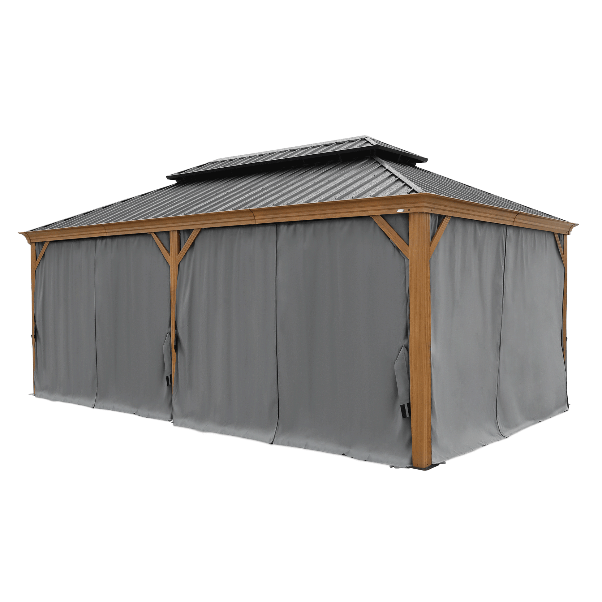 12X20Ft Galvanized Steel Gazebos With Netting & Curtains Black Brown Grey Rectangular Garden & Outdoor Uv Resistant Gazebos Anchored Aluminium Alloy