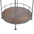 Industrial Round Butler Tray Table Chestnut Wood Metal