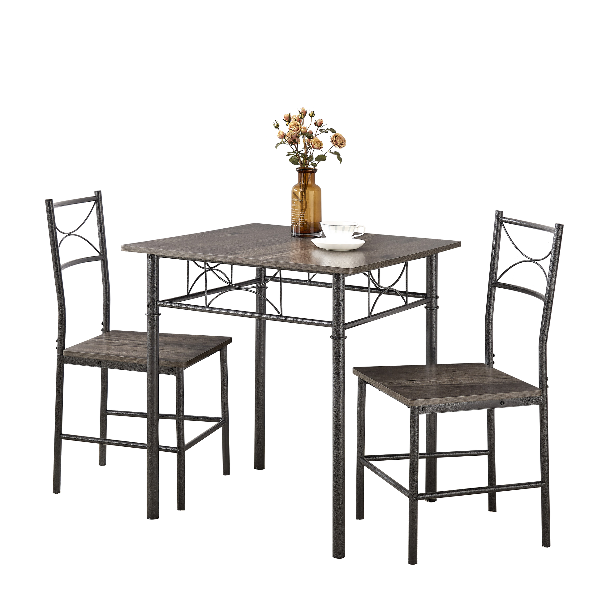 3 Piece Kitchen Dining Room Table Set Grey Chair Grey Gray Dining Room American Design,American Traditional,Antique Metal & Wood Metal & Wood