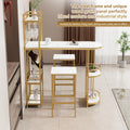 3 Pcs Bar Table And Chairs Set, Modern White Kitchen Bar Height Dining Table Wood Breakfast Pub Table With Gold Base With Shelves, Glass Rack, Wine Bottle Rack ,With 2 Bar Stools White Gold Dining Room Contemporary Floor Mount Rectangular Kitchen &