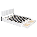 Queen Size Upholstered Bed With Hydraulic Storage System And Drawer, White White Pu Leather