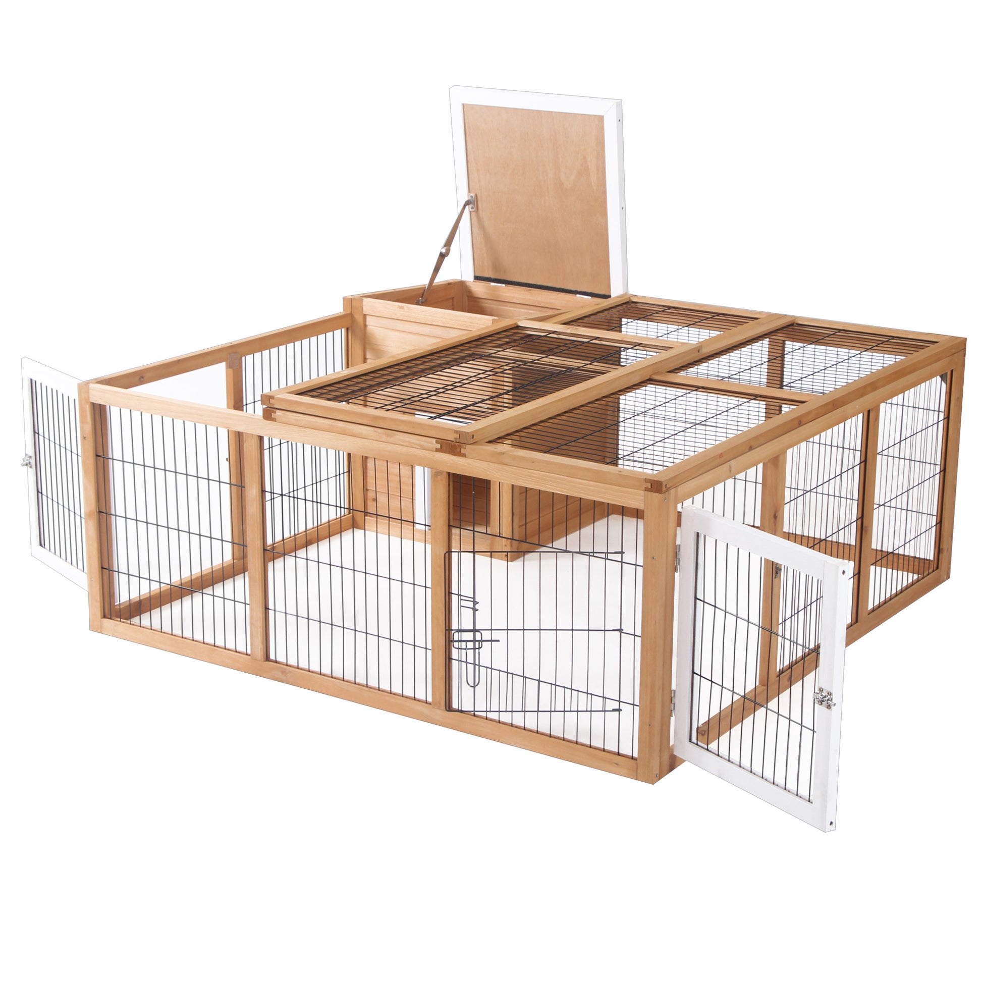 Pawhut Rabbit Hutch Bunny Cage With Openable Main House, Indoor Outdoor Waterproof Rabbit House, Guinea Pig Cage For Small Animals With Three Ventilation Doors, Natural Natural Wood