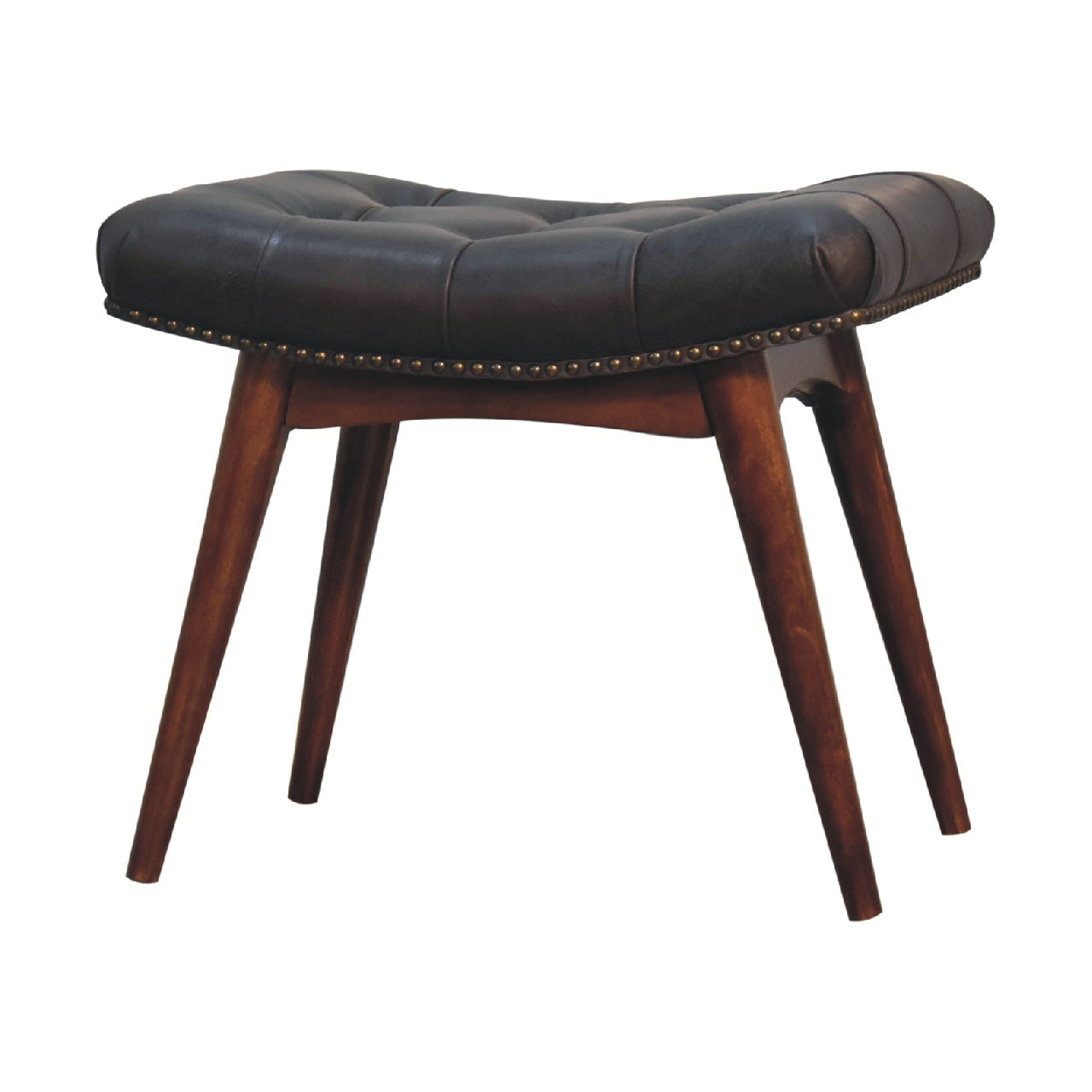 Harbour Black Footstool Chestnut Leather Wood