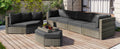 Patio Furniture Set, 6 Piece Outdoor Conversation Set All Weather Wicker Sectional Sofa With Ottoman And Cushions And Small Trays Grey Rattan