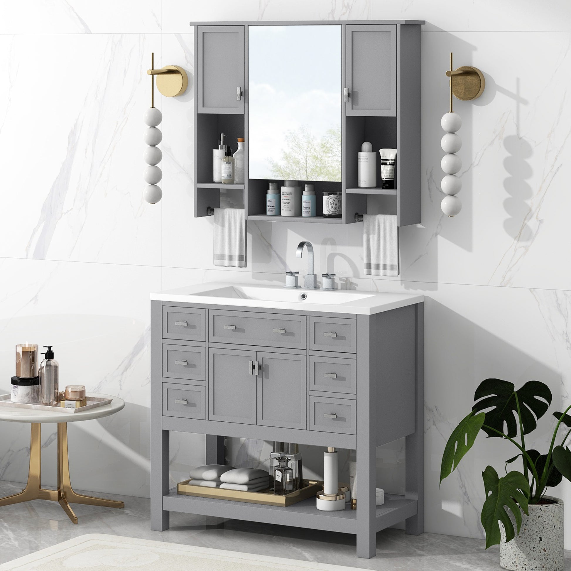 36'' Bathroom Vanity with Top Sink, Modern Mirror 4+-grey-4+-bathroom-freestanding-solid