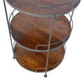 Industrial Round Butler Tray Table Chestnut Wood Metal