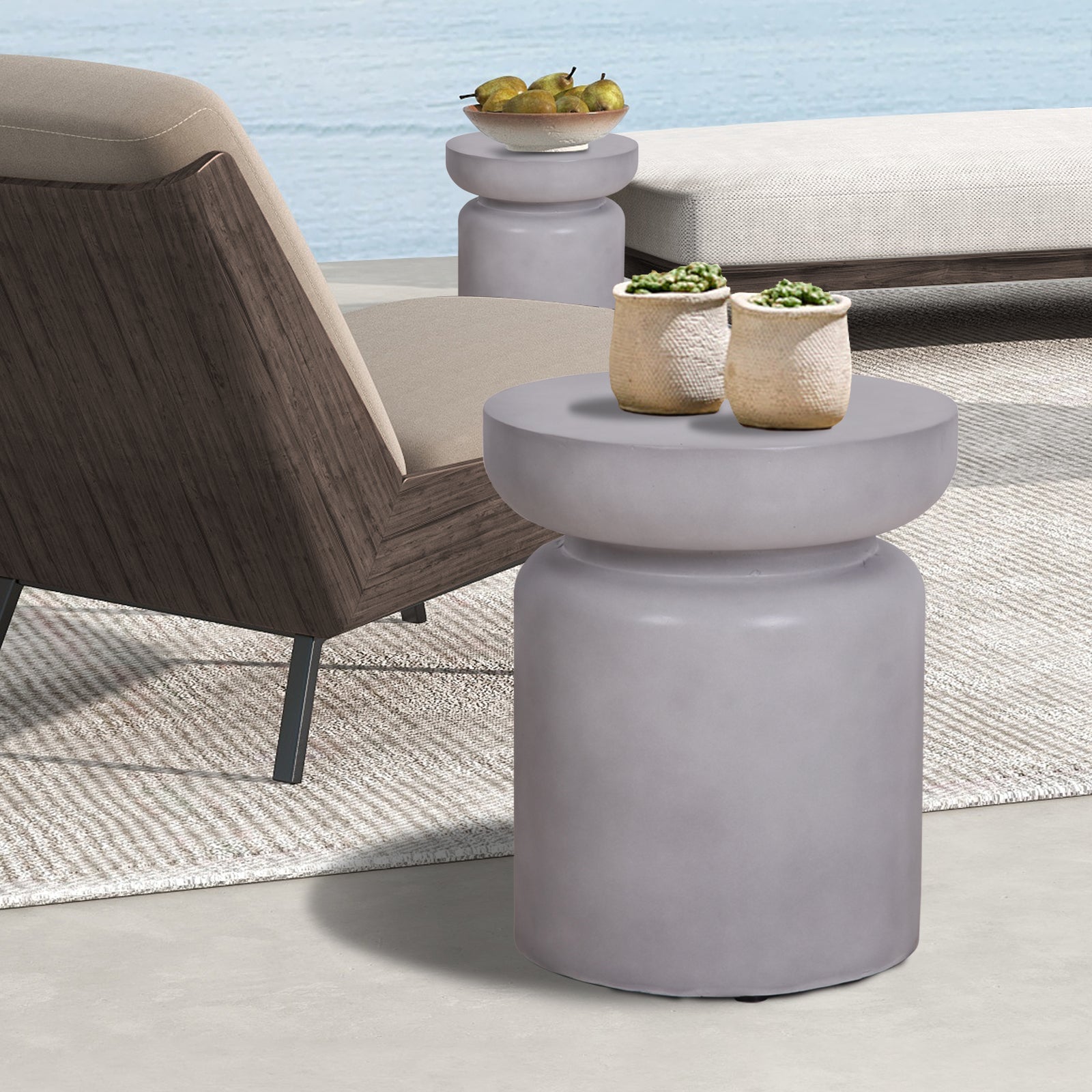 Faux Concrete Texture 17 Inch Height Accent Table For Indoor And Outdoor Gray Garden & Outdoor European Magnesium Oxide