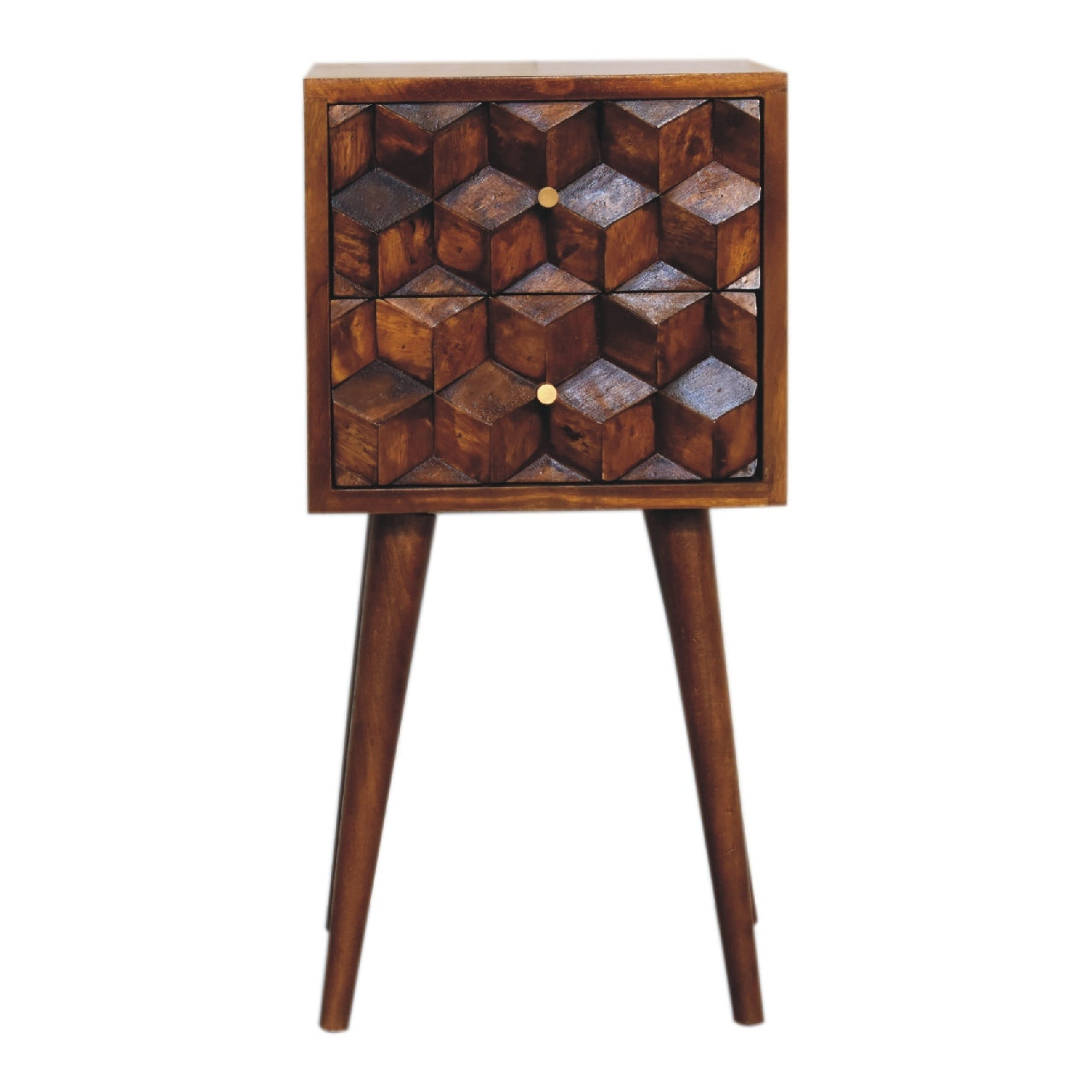 Mini Chestnut Cube 2 Drawer Bedside Chestnut Solid Wood