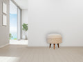 Cream Boucle Rounded Footstool Oak Foam Wood Fabric