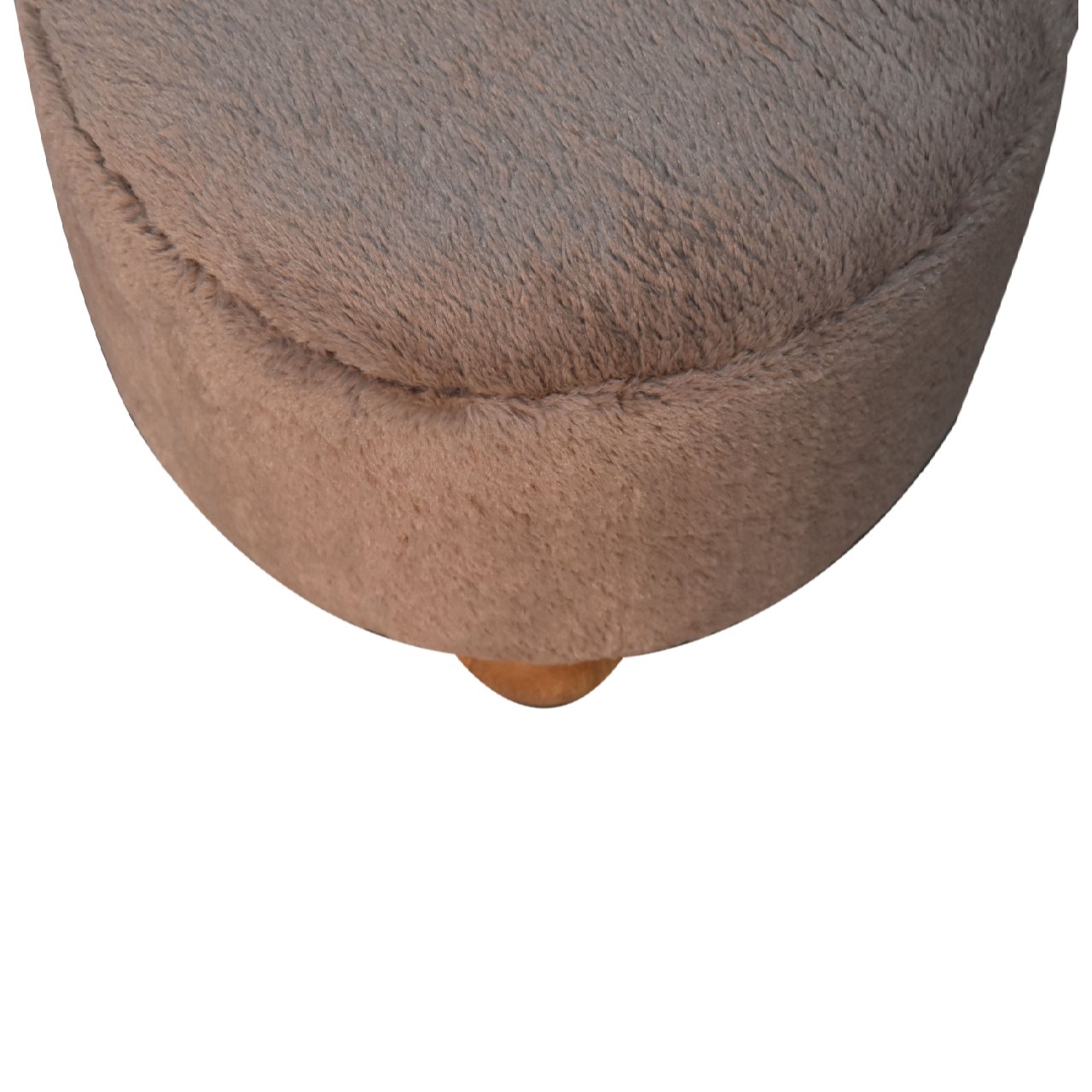 Mocha Faux Fur Round Ball Footstool Mocha Foam Wood Fabric