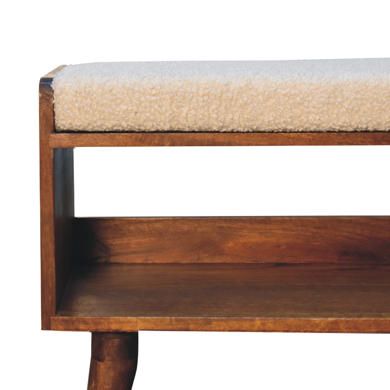 Boucle Nordic Storage Bench Chestnut Foam Wood Fabric