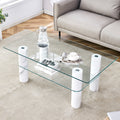 Modern Minimalist Double Layered Transparent Tempered Glass Coffee Table And Coffee Table, Paired With White Mdf Decorative Columns. Computer Desk. Game Table. Ct X02 Transparent Glass