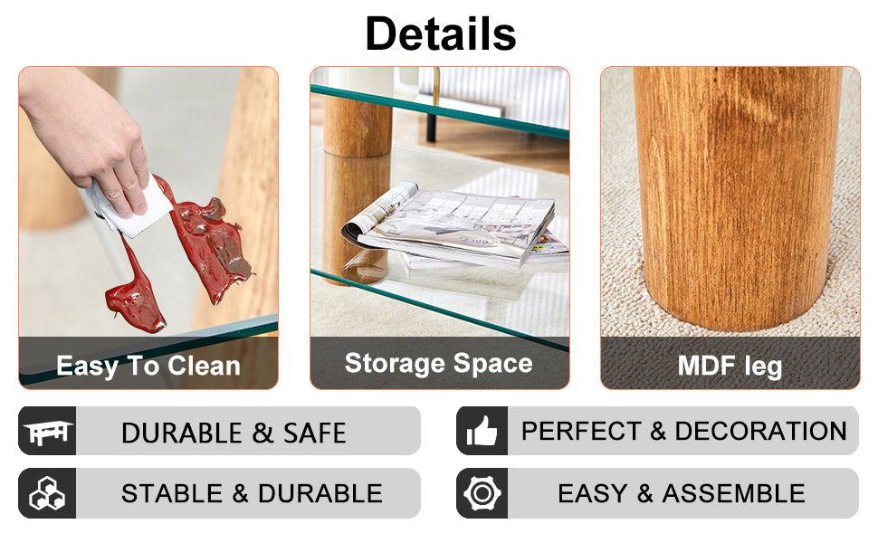 Modern Minimalist Double Layer Transparent Tempered Glass Coffee Table And Coffee Table, Paired With Wooden Mdf Decorative Columns. Computer Desk. Game Table. Ct X02 Transparent Glass