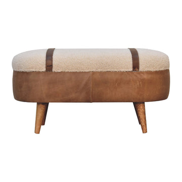 Tan Buffalo Boucle Nordic Bench Tan Leather Wood Fabric