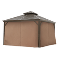 12X12Ft Galvanized Steel Gazebos With Netting & Curtains Brown Square Garden & Outdoor Uv Resistant Gazebos Anchored Aluminium Alloy