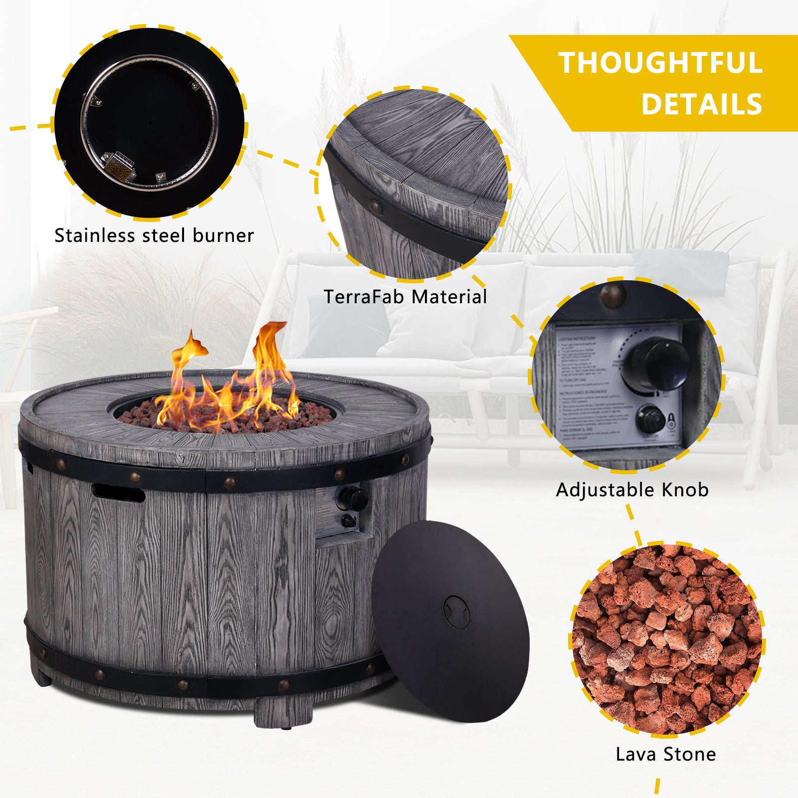 S Product Faux Wood Grain Gas Fire Pit Table, Create A Wild Joy Resort On Your Patio With This Fire Pit Table Antique Black Garden & Outdoor American Design Magnesium Oxide