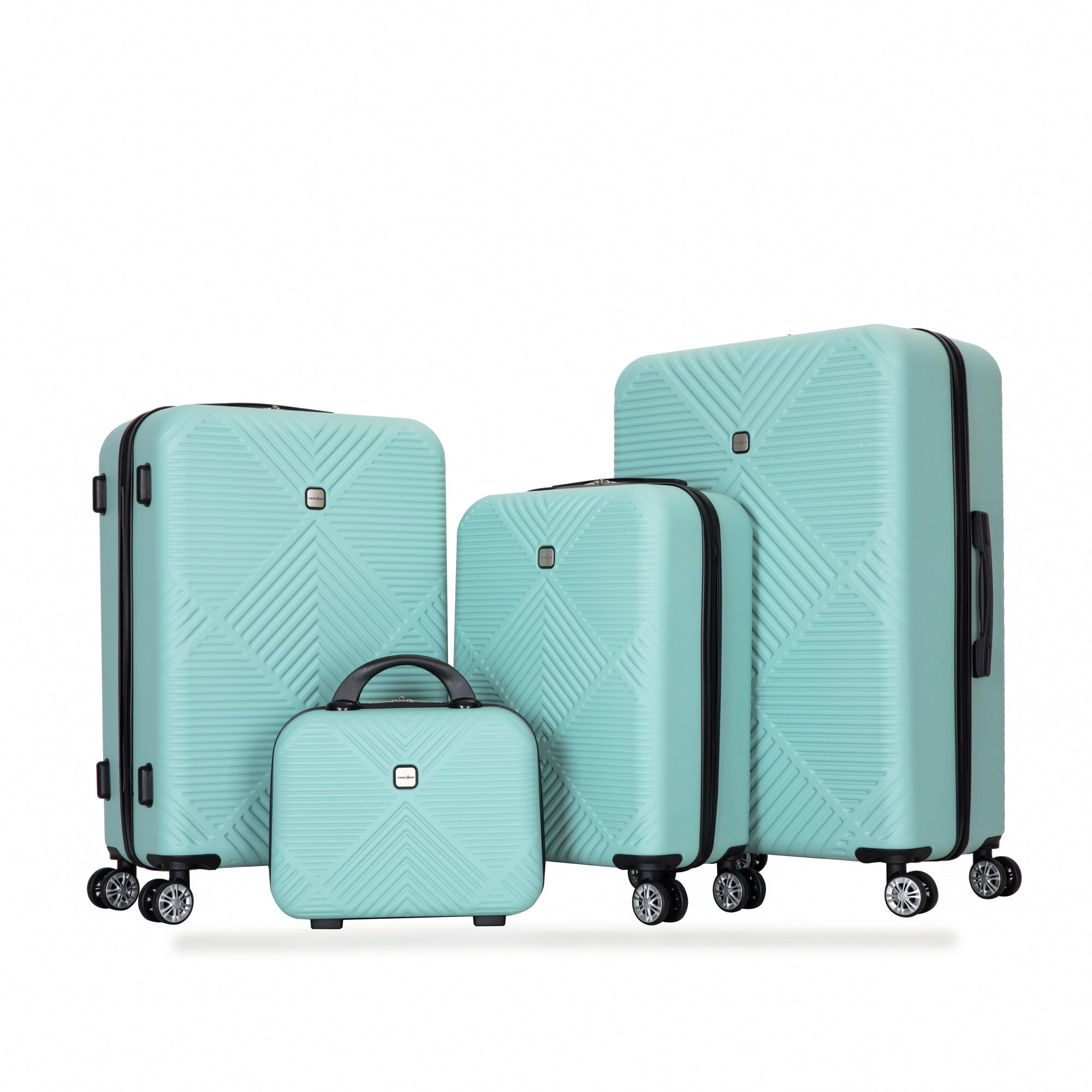 4 piece ABS lightweight suitcase, 14 inch makeup box light blue-abs
